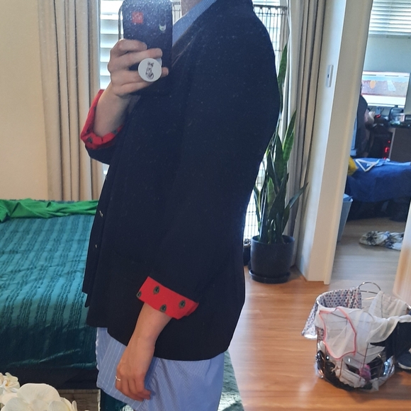 Black blazer with red printed lining sz M - Picture 3 of 9